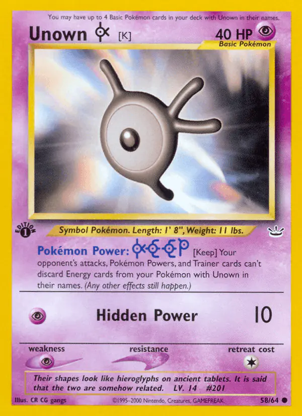 Carta Unown [K] 58/64 de Neo Revelation