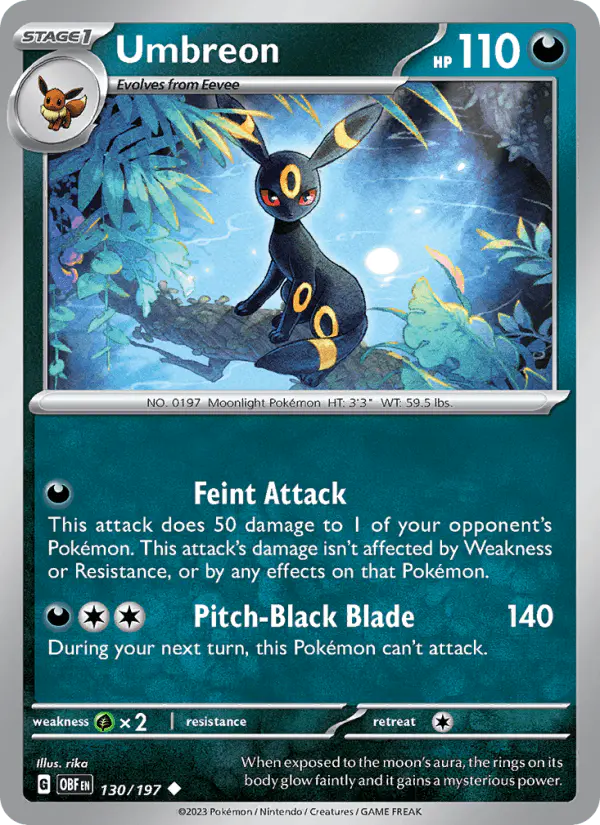 Carta Umbreon 130/197 de Obsidian Flames