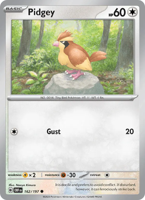 Carta Pidgey 162/197 de Obsidian Flames