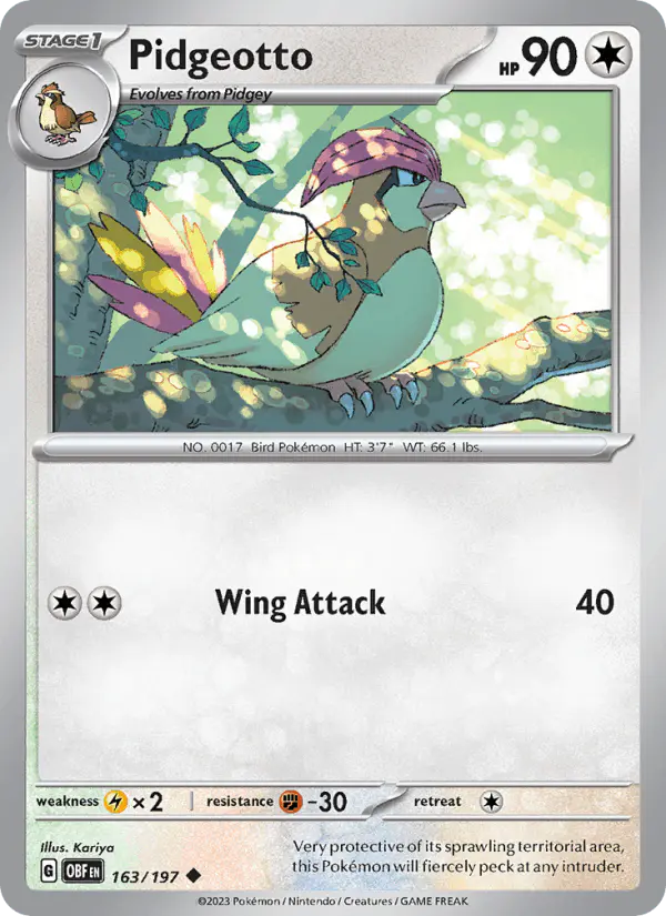 Carta Pidgeotto 163/197 de Obsidian Flames