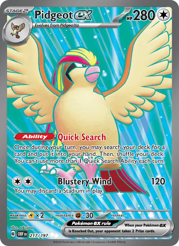 Carta Pidgeot ex 217/197 de Obsidian Flames