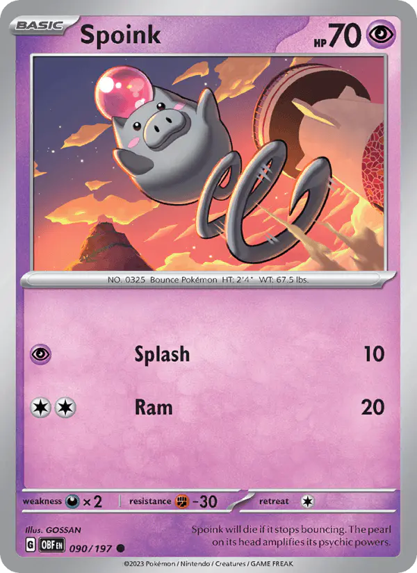 Carta Spoink 090/197 de Obsidian Flames