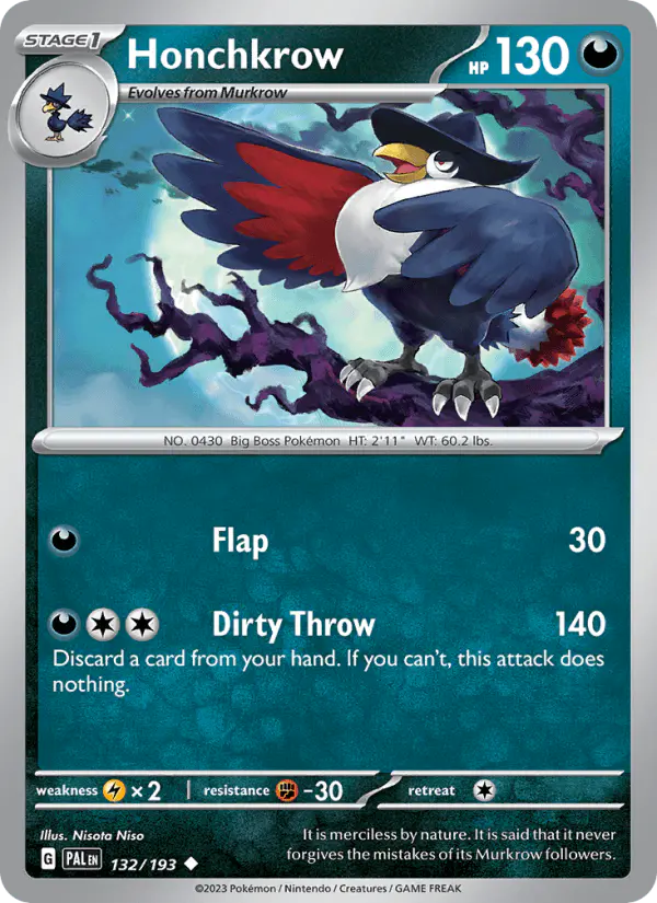 Carta Honchkrow 132/193 de Paldea Evolved