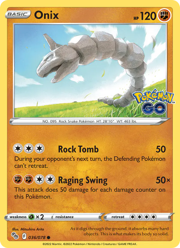 Carta Onix 036/078 de Pokémon GO