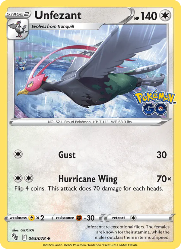 Carta Unfezant 063/078 de Pokémon GO