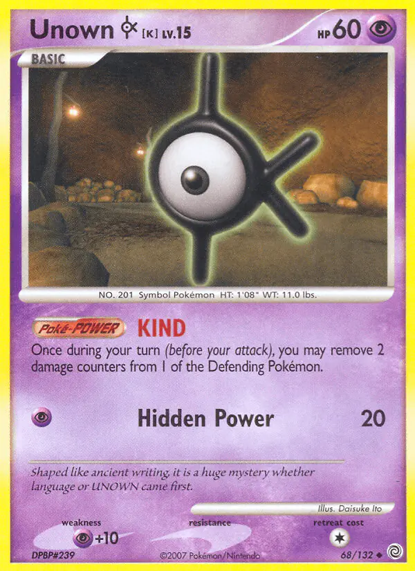 Carta Unown K 68/132 de Secret Wonders