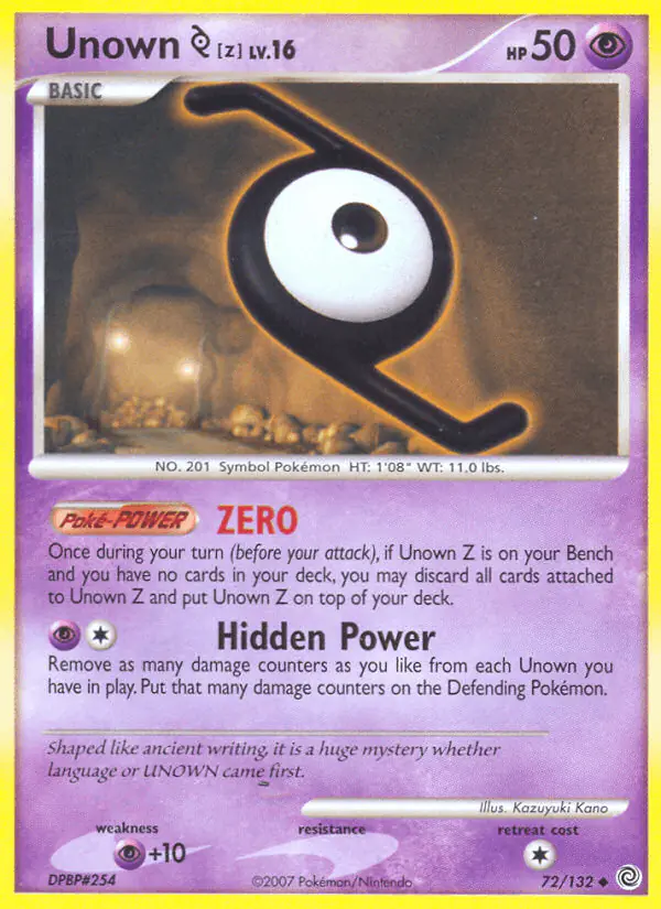 Carta Unown Z 72/132 de Secret Wonders