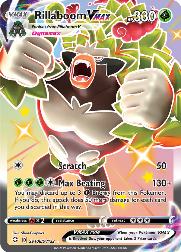 Carta Rillaboom VMAX SV106 de Shining Fates Shiny Vault
