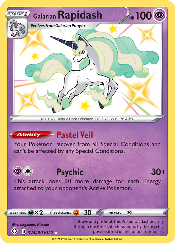 Carta Galarian Rapidash SV048 de Shining Fates Shiny Vault