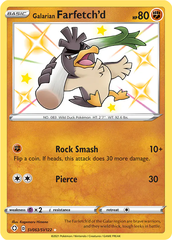 Carta Galarian Farfetch'd SV063 de Shining Fates Shiny Vault