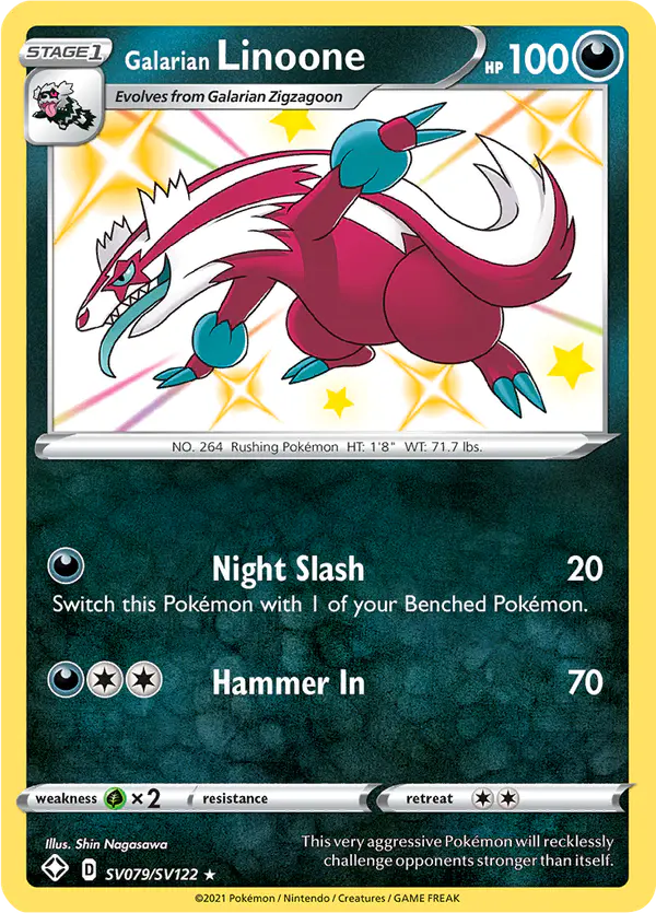 Carta Galarian Linoone SV079 de Shining Fates Shiny Vault