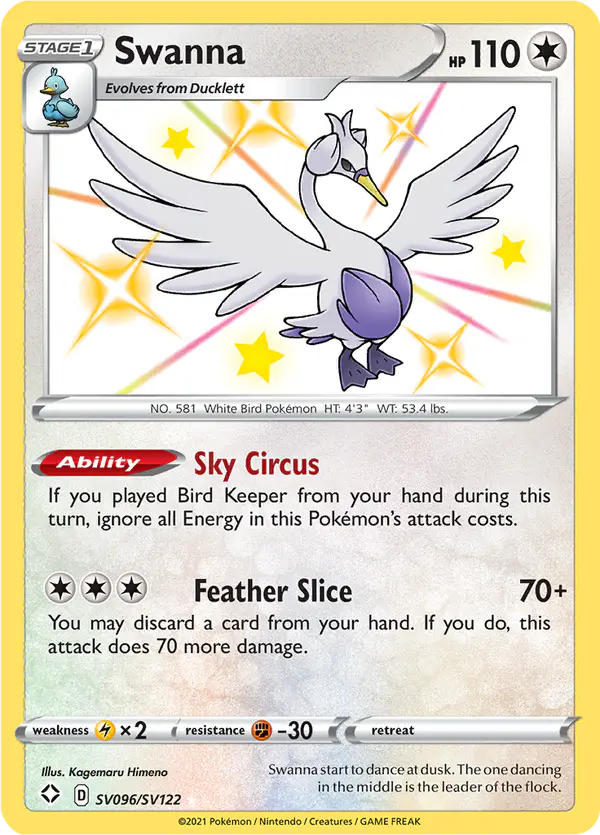 Carta Swanna SV096 de Shining Fates Shiny Vault