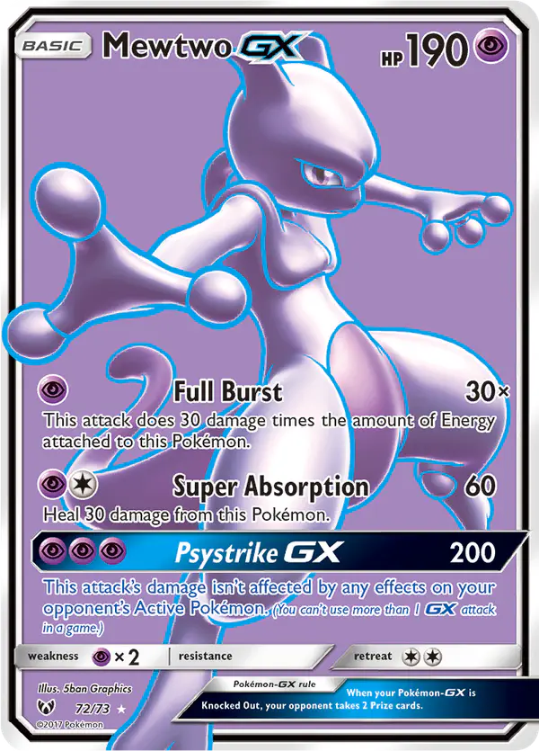 Carta Mewtwo GX 72/73 de Shining Legends