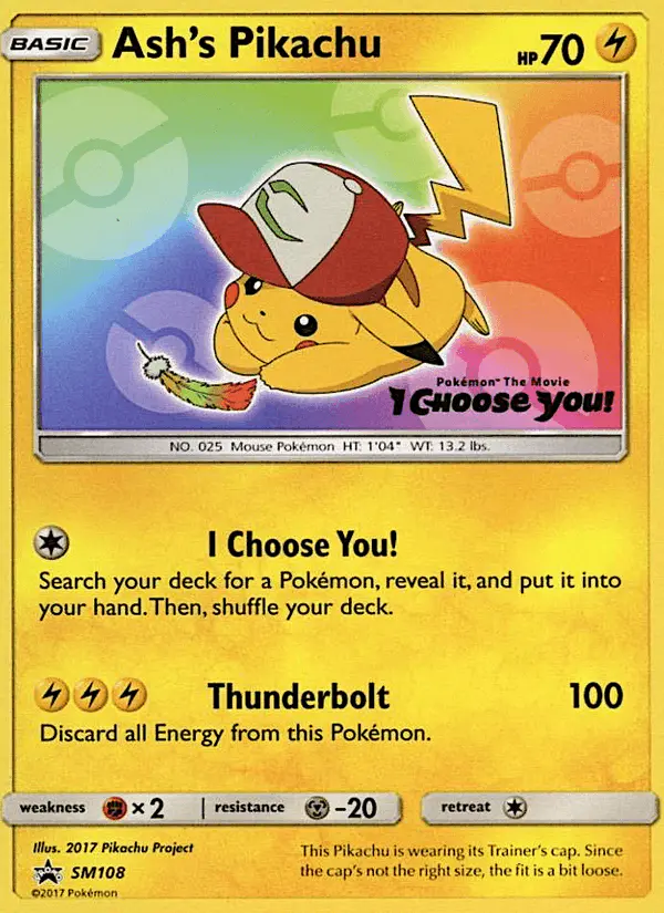 Carta Ash's Pikachu SM108 de SM Black Star Promos