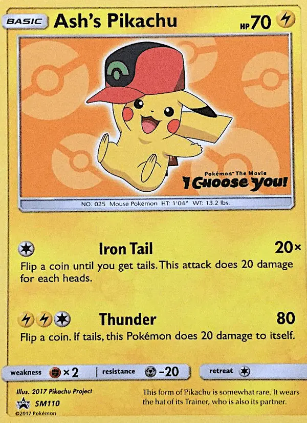 Carta Ash's Pikachu SM110 de SM Black Star Promos