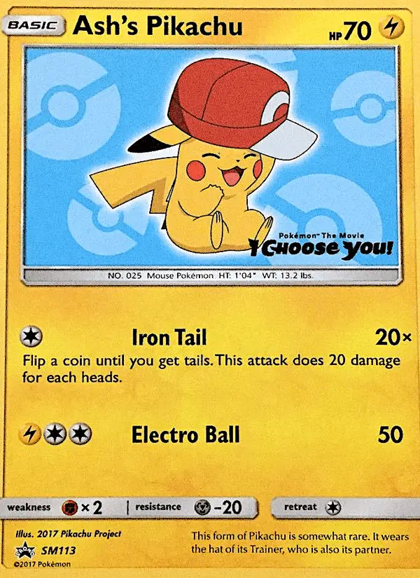 Carta Ash's Pikachu SM113 de SM Black Star Promos