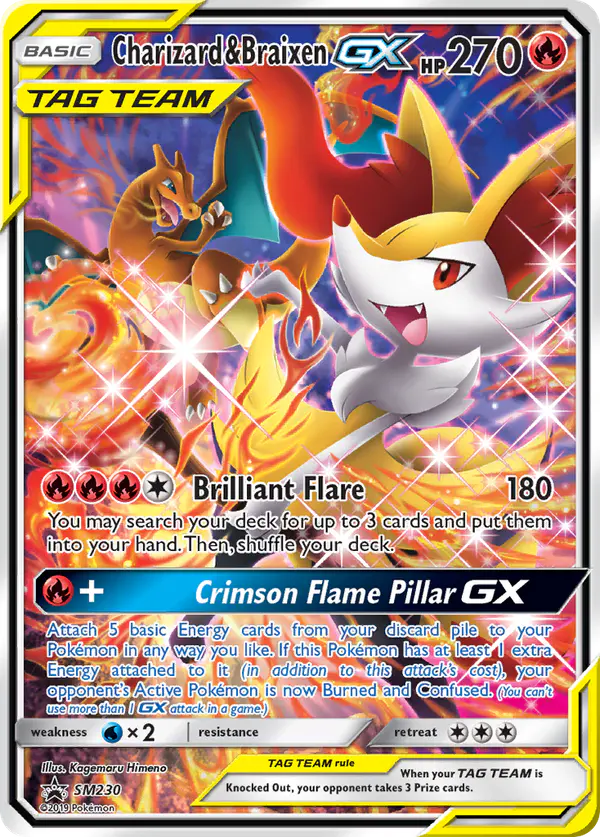 Carta Charizard & Braixen GX SM230 de SM Black Star Promos
