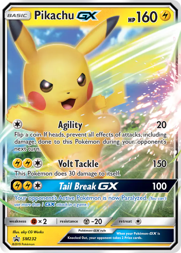 Carta Pikachu GX SM232 de SM Black Star Promos