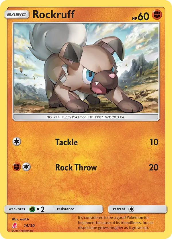 Carta Rockruff 14/30 de SM trainer Kit (Lycanroc)