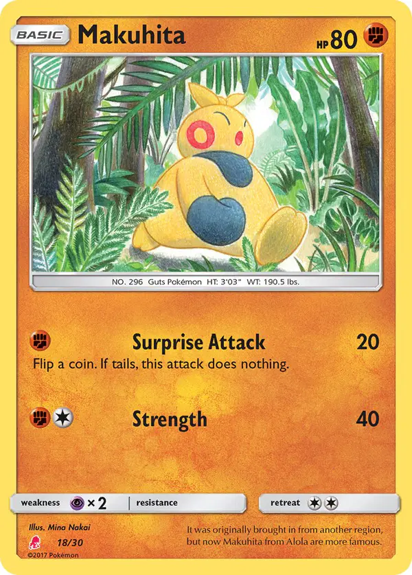 Carta Makuhita 18/30 de SM trainer Kit (Lycanroc)