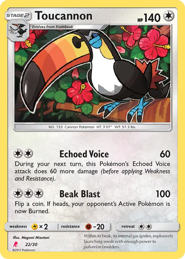 Carta Toucannon 22/30 de SM trainer Kit (Lycanroc)