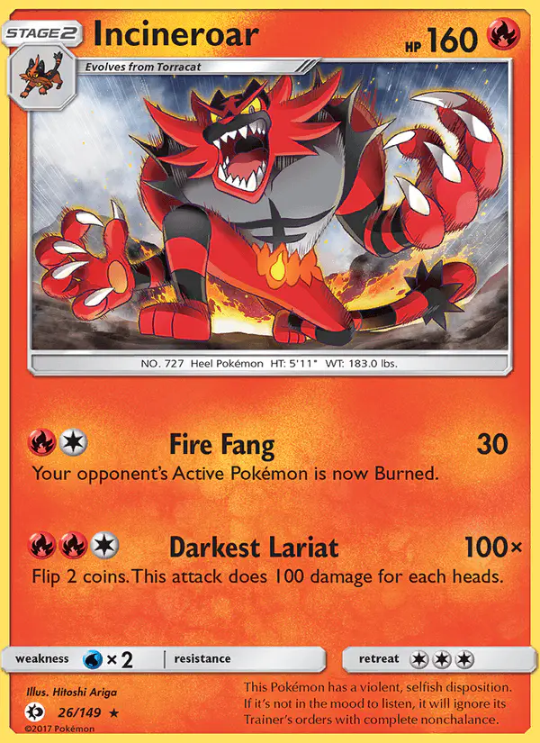 Carta Incineroar 26/149 de Sun & Moon