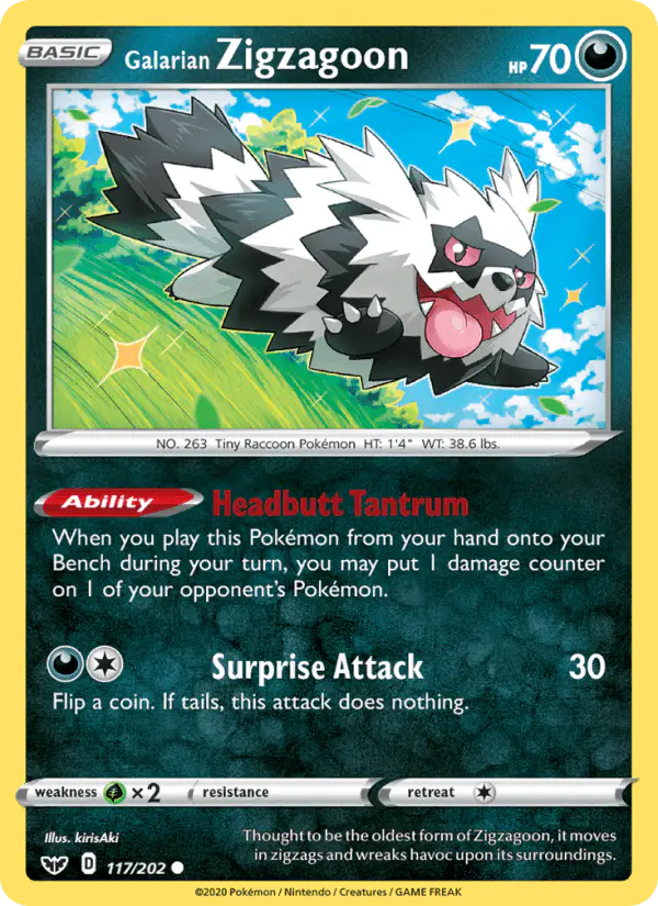 Carta Galarian Zigzagoon 117/202 de Sword & Shield