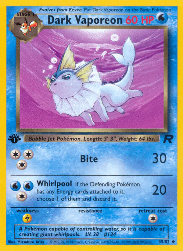 Carta Dark Vaporeon 45/82 de Team Rocket
