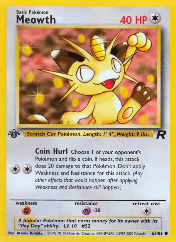 Carta Meowth 62/82 de Team Rocket