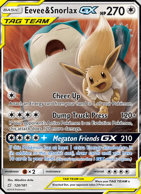 Carta Eevee & Snorlax GX 120/181 de Team Up