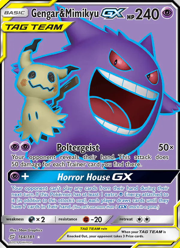Carta Gengar & Mimikyu GX 164/181 de Team Up