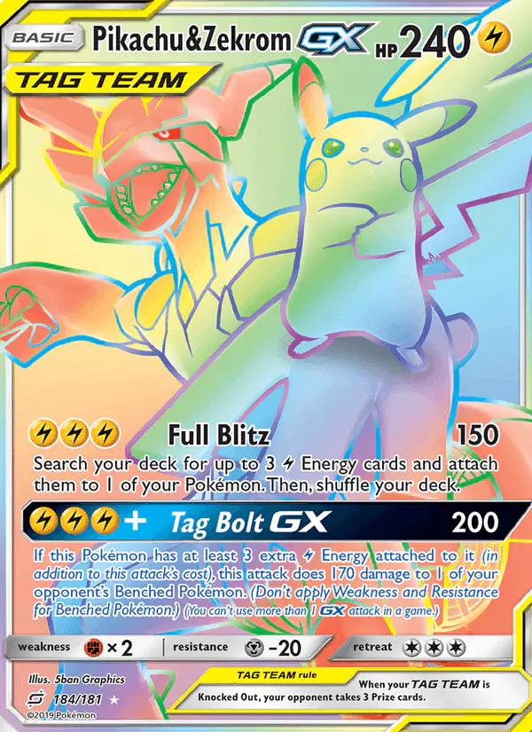 Carta Pikachu & Zekrom GX 184/181 de Team Up