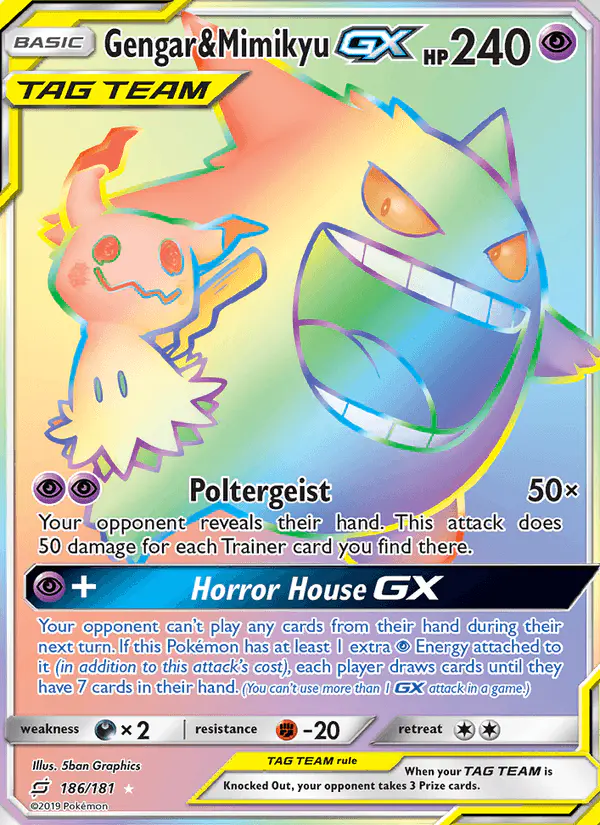 Carta Gengar & Mimikyu GX 186/181 de Team Up