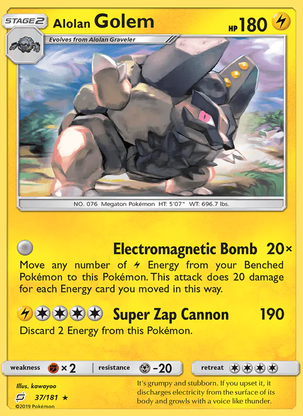 Carta Alolan Golem 37/181 de Team Up