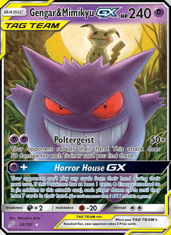 Carta Gengar & Mimikyu GX 53/181 de Team Up