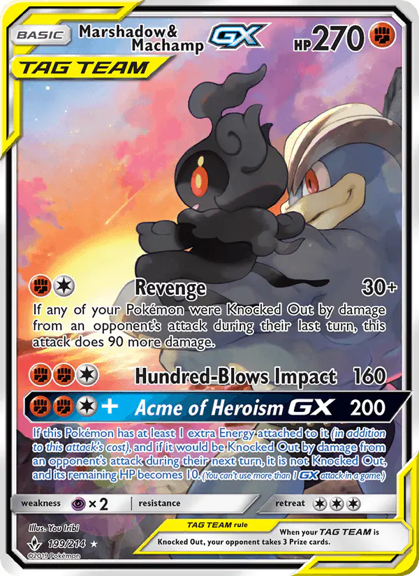 Carta Marshadow & Machamp GX 199/214 de Unbroken Bonds