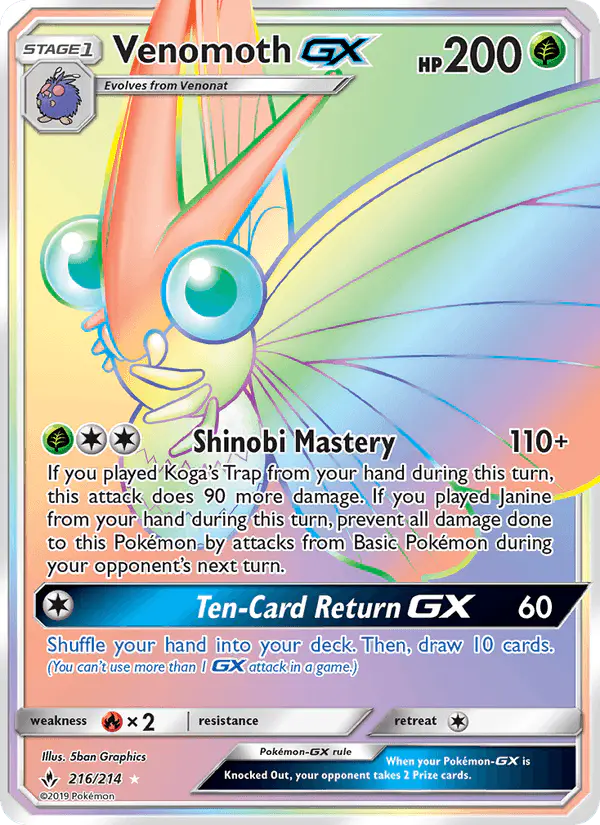 Carta Venomoth GX 216/214 de Unbroken Bonds