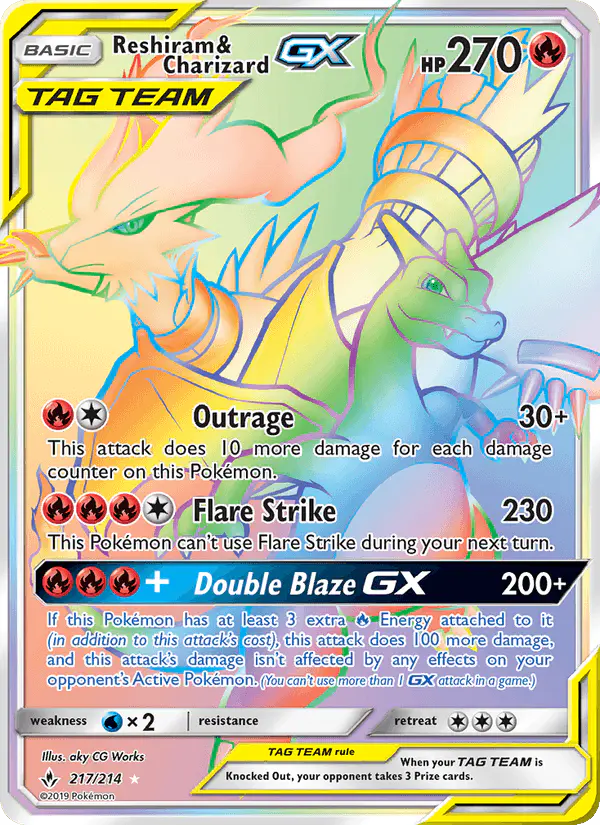 Carta Reshiram & Charizard GX 217/214 de Unbroken Bonds