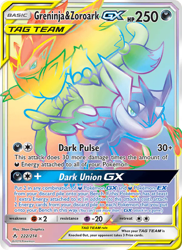 Carta Greninja & Zoroark GX 222/214 de Unbroken Bonds