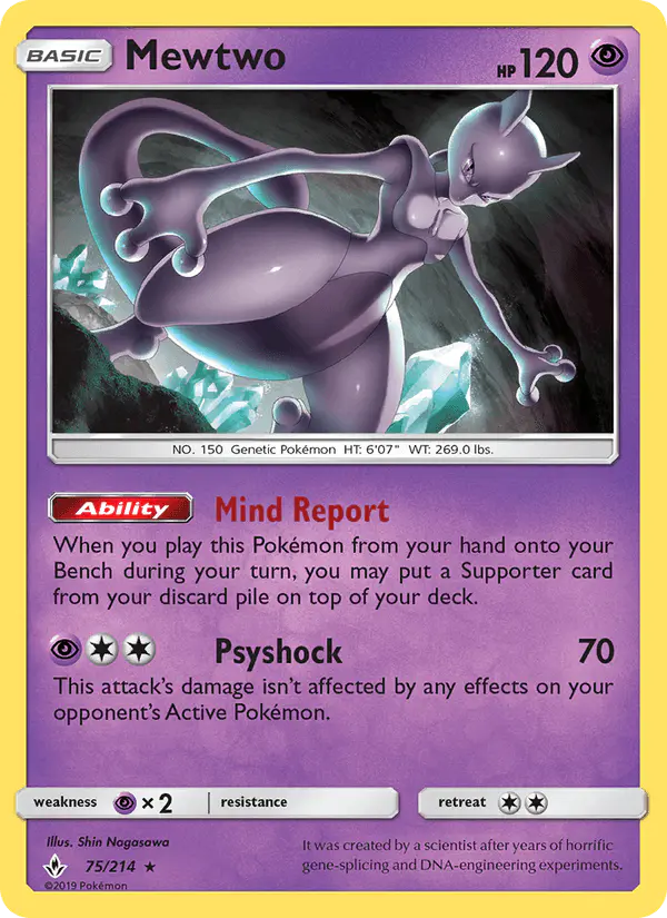 Carta Mewtwo 75/214 de Unbroken Bonds