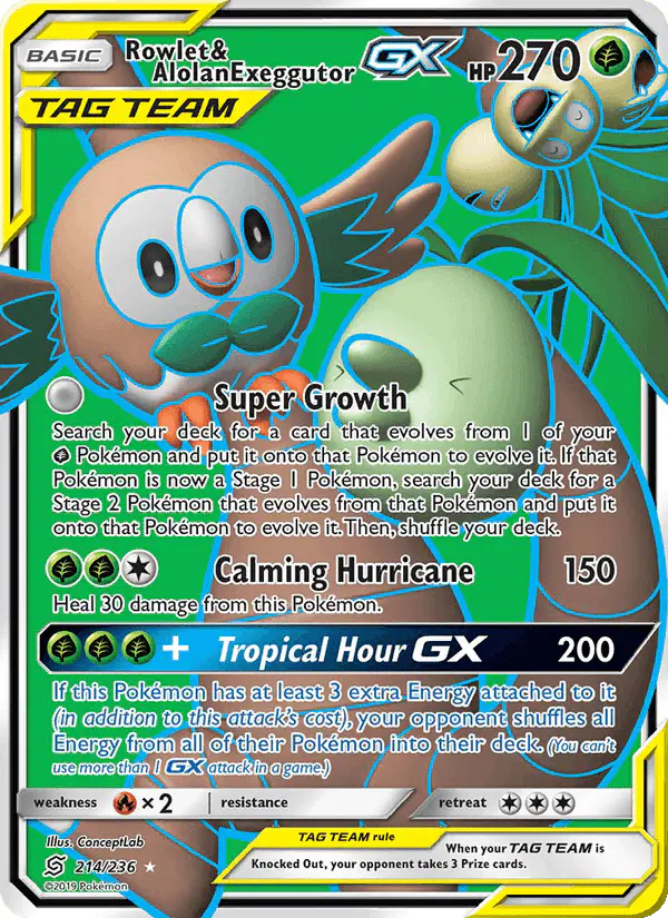 Carta Rowlet & Alolan Exeggutor GX 214/236 de Unified Minds