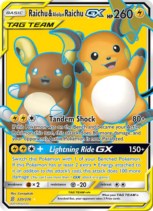 Carta Raichu & Alolan Raichu GX 220/236 de Unified Minds