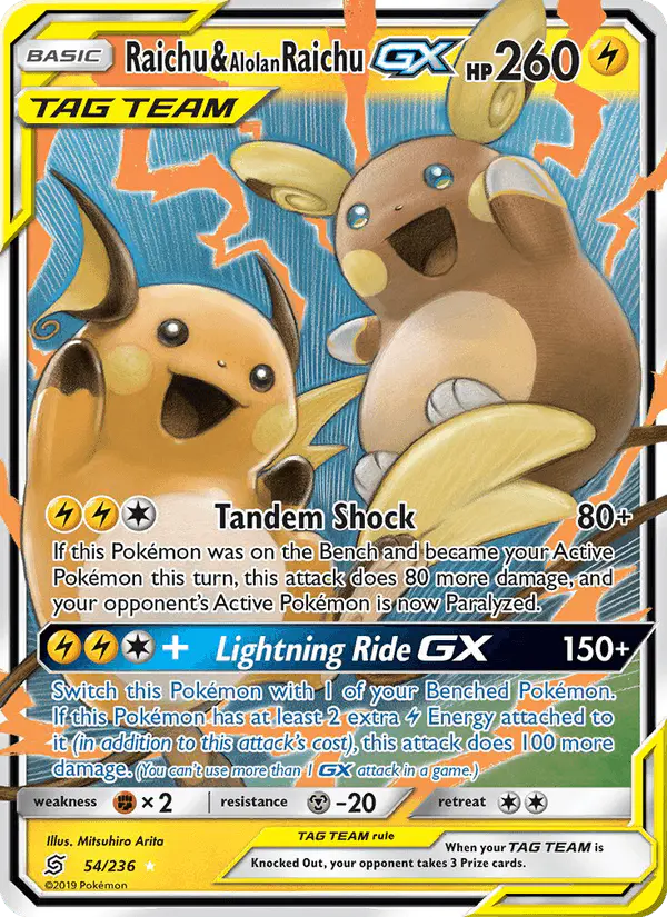 Carta Raichu & Alolan Raichu GX 54/236 de Unified Minds