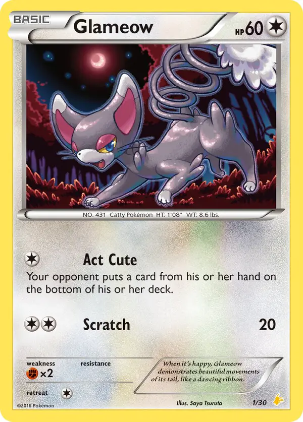Carta Glameow #1 de XY trainer Kit (Pikachu Libre)