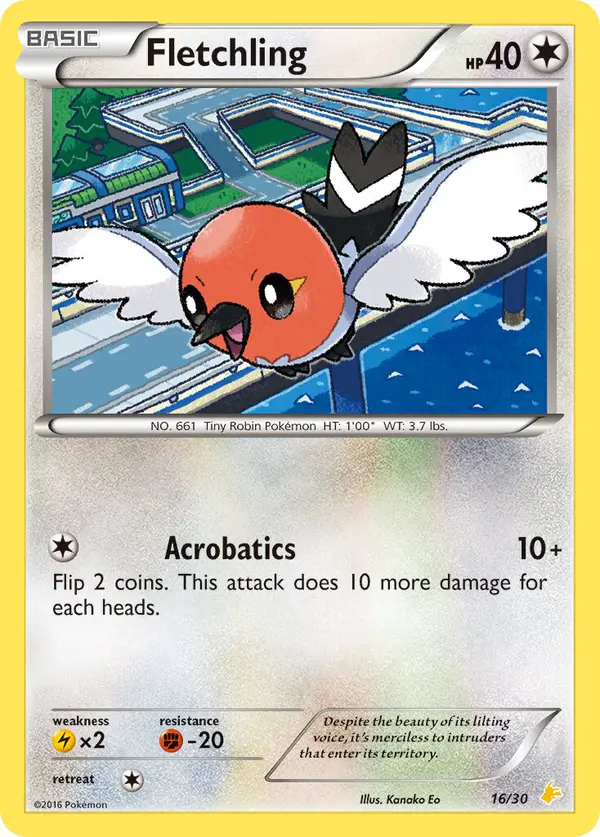 Carta Fletchling #16 de XY trainer Kit (Pikachu Libre)